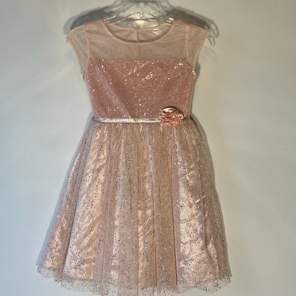 Jona Michelle SZ 10 Blush Pink Sheer Overlay Sequin Dress Formal Wedding Recital - Picture 1 of 8